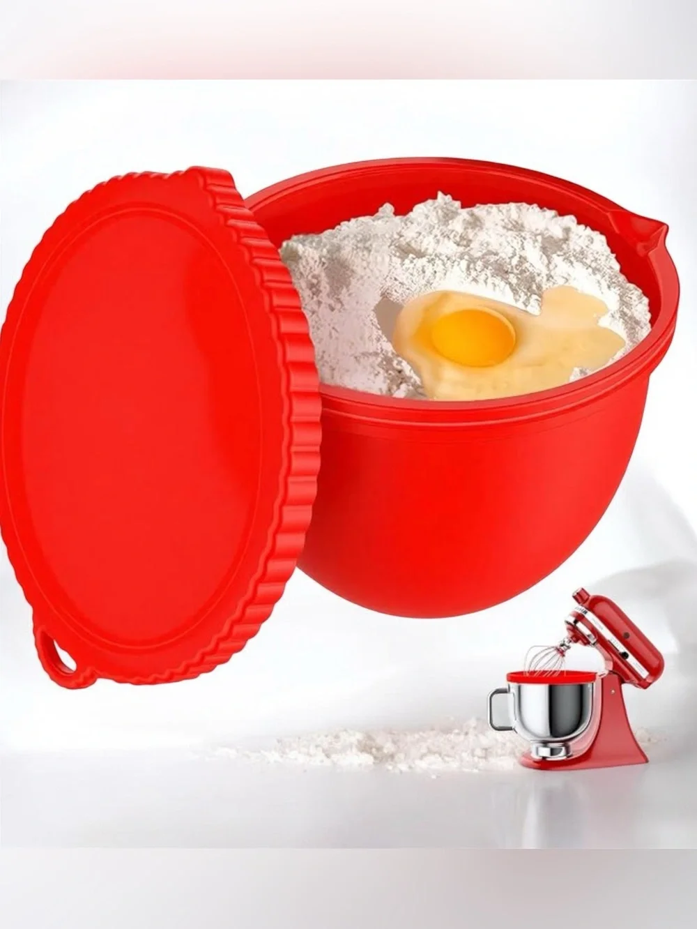Silicone Red Mixing Bowl with Lid - Kitchen Storage and Prep